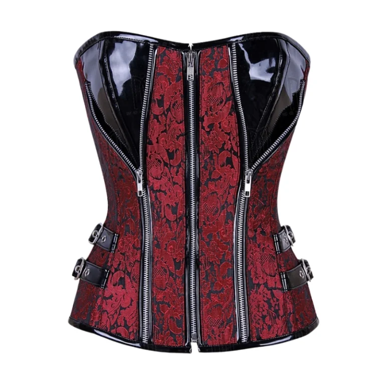 brocade & patent leather overbust corset