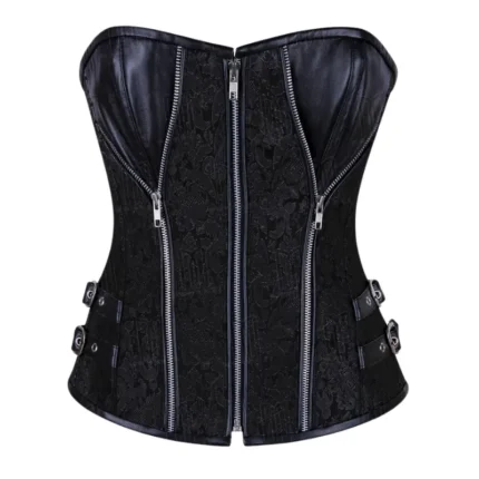 Brocade and Leather Steel Boned Overbust Corset