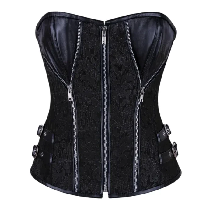Brocade and Leather Steel Boned Overbust Corset