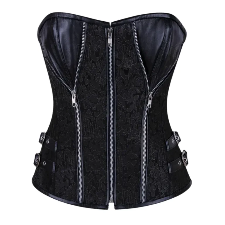 Brocade and Leather Steel Boned Overbust Corset