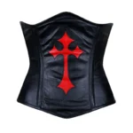 Genuine Leather Under bust Corset with Cross Symbol