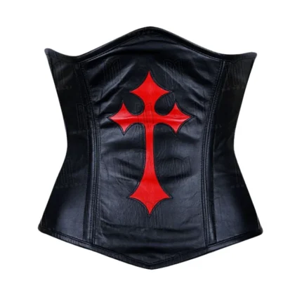 Genuine Leather Under bust Corset with Cross Symbol
