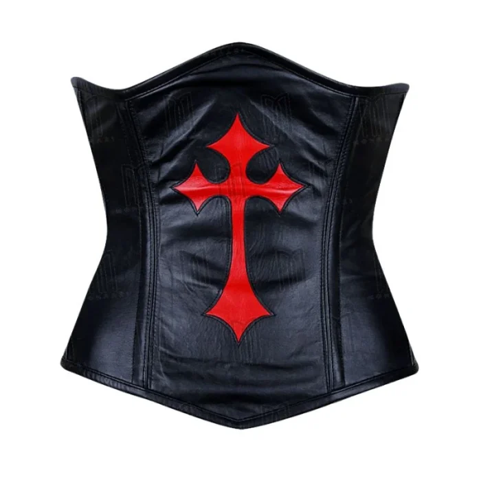 Genuine Leather Under bust Corset with Cross Symbol