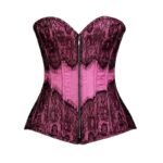 Lt Pink Brocade overbust Corset with Eyelash Lace