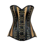 TAN-BLACK leather overbust corset