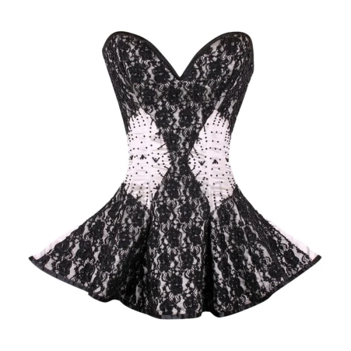 Satin Embroidered Bridal Overbust Corset Dress