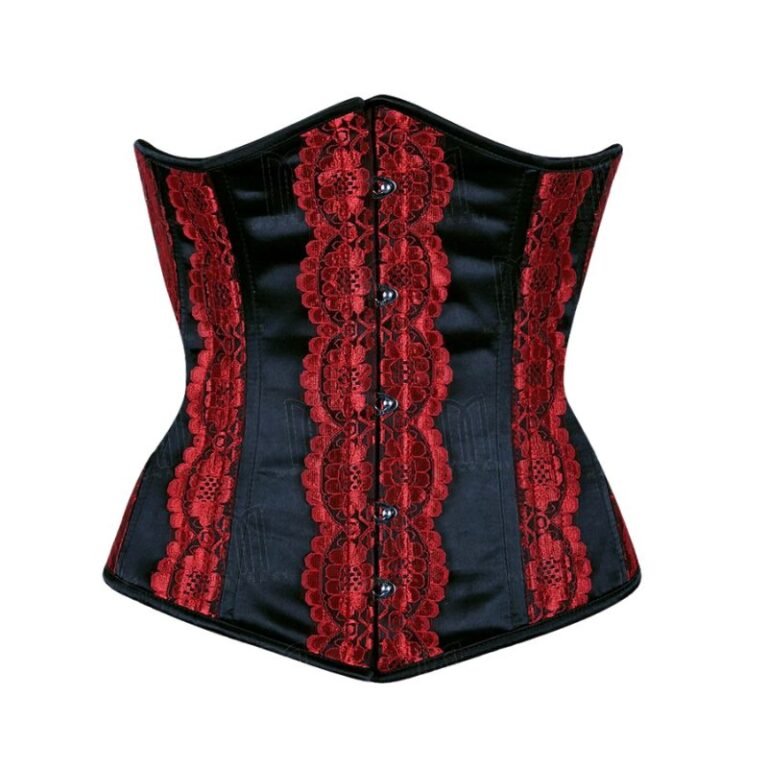 Satin Underbust Corset with Red Lace