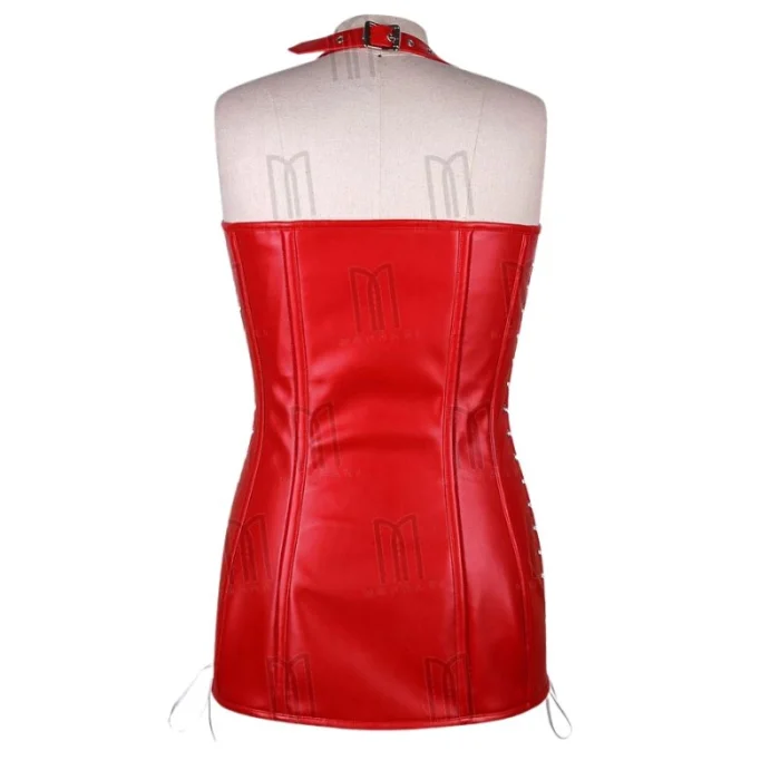 Short Faux Leather Overbust Corset Dress back