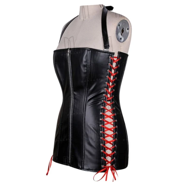 Short Faux Leather Overbust Corset Dress with Side Lacing