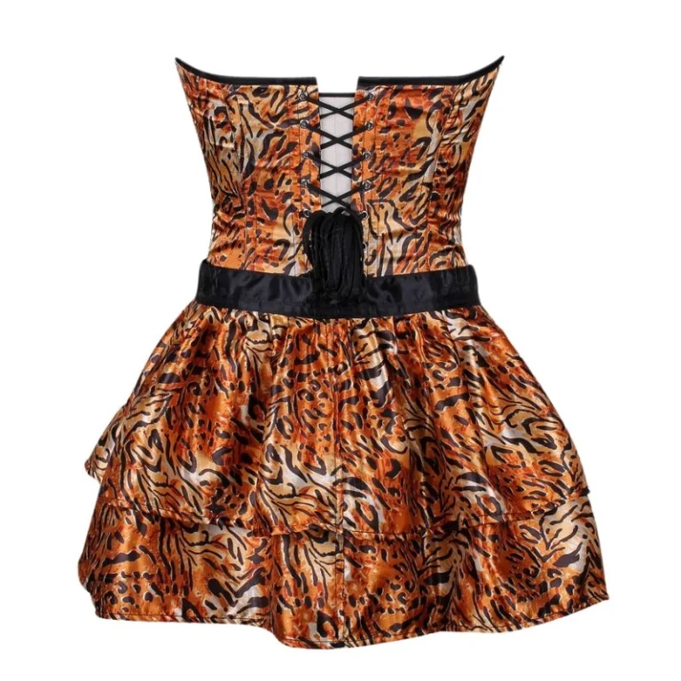 Tiger Print Overbust Corset Detachable Skirt