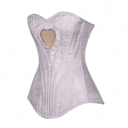 Heart Shaped White Brocade Overbust Corset