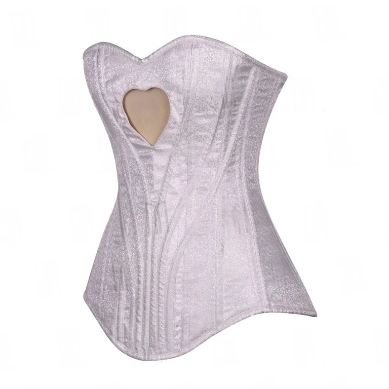 Heart Shaped White Brocade Overbust Corset