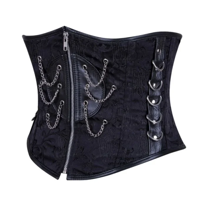 black Brocade Underbust Corset with Chains