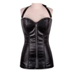black Faux Leather Overbust Short Corset Dress