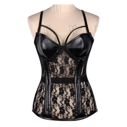 black overbust corset with shoulder straps