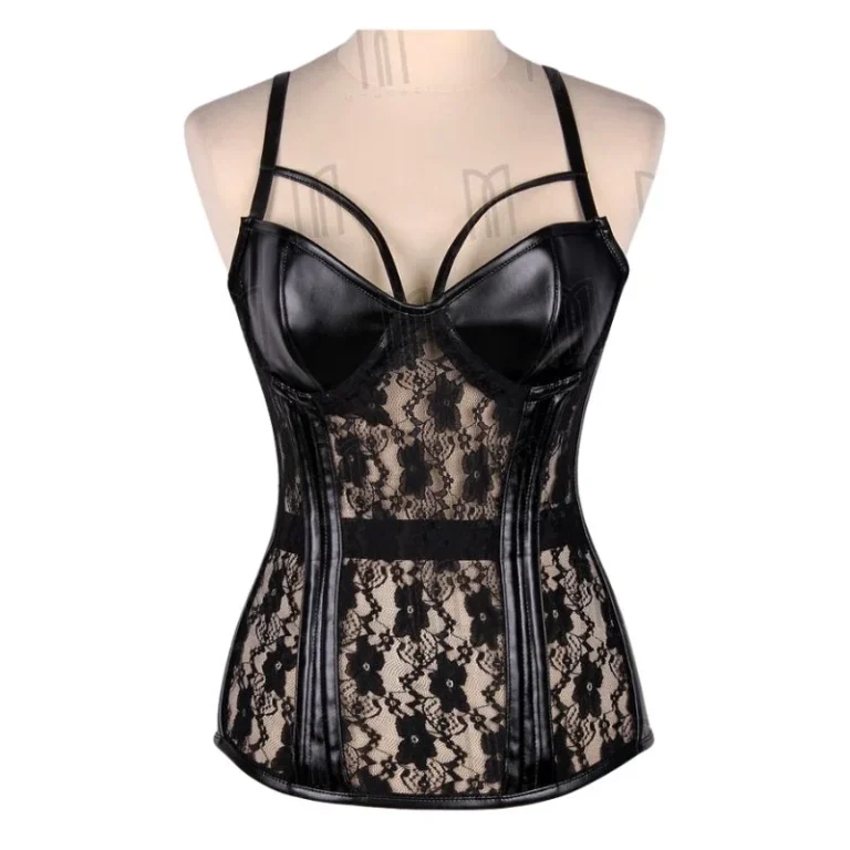 black overbust corset with shoulder straps