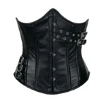 black leather underbust corset