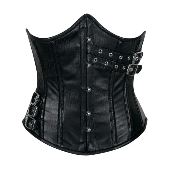 black leather underbust corset