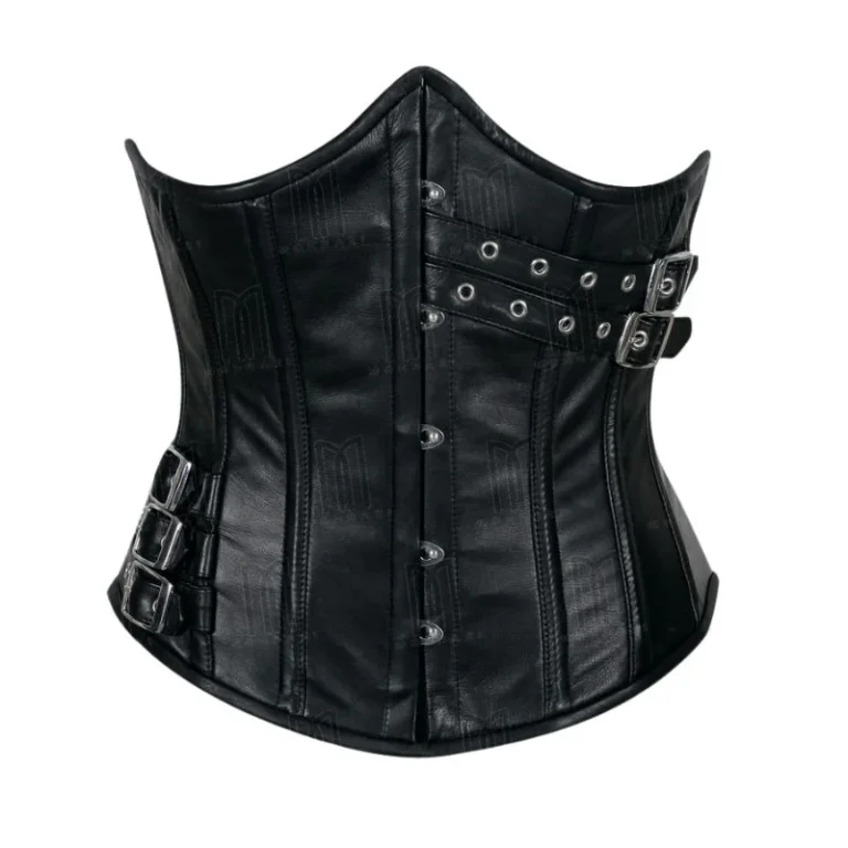 black leather underbust corset