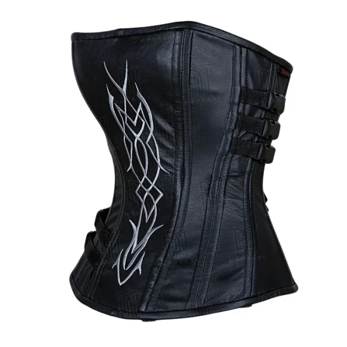 white embroided black overbust corset