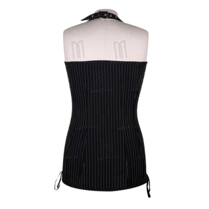 black pinstripe short overbust corset back