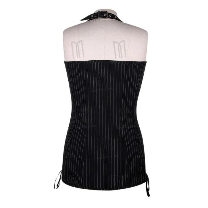 black pinstripe short overbust corset back