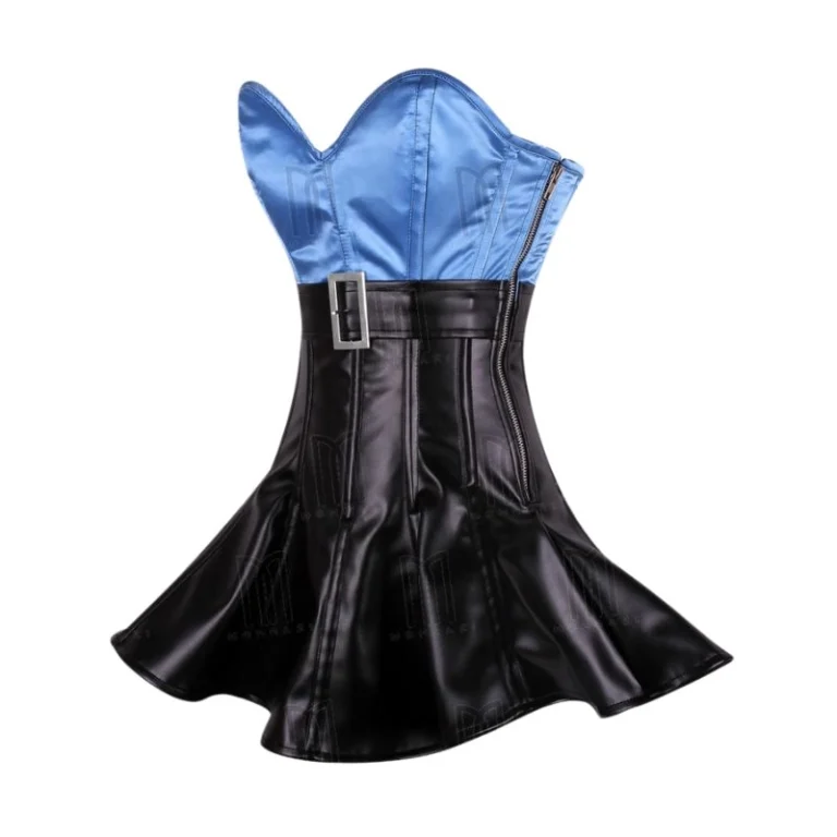 blue and black overbust corset cop dress