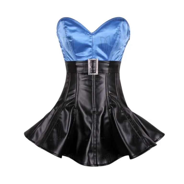blue and black overbust corset dress