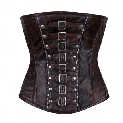 dark brown underbust leather corset