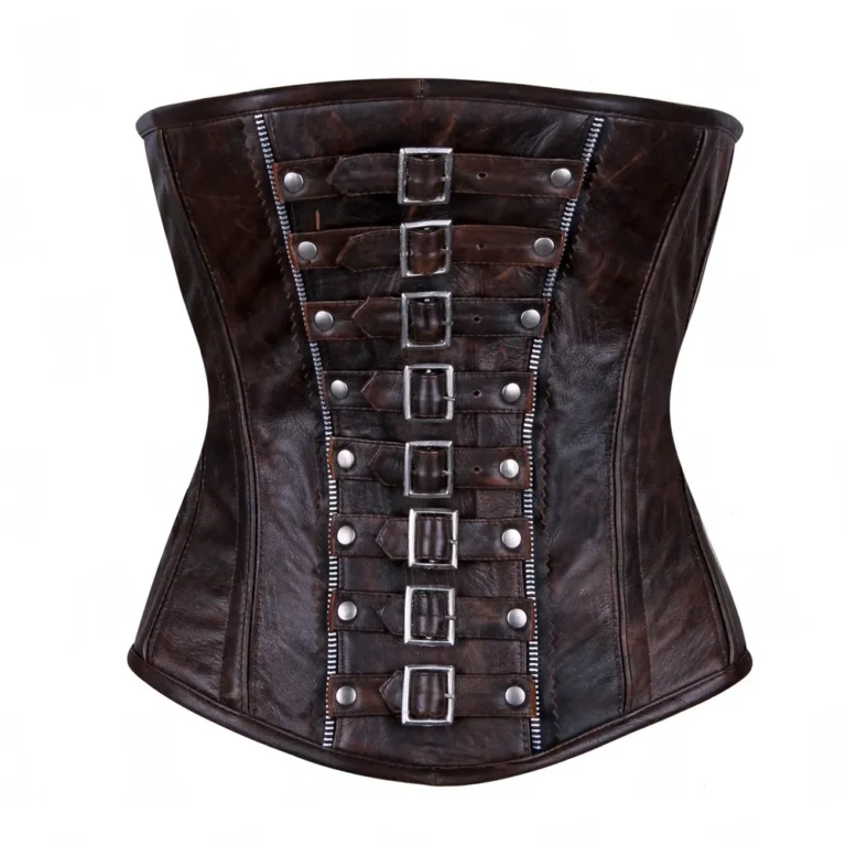 dark brown underbust leather corset