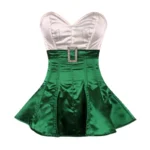 green Satin Overbust Corset Dress