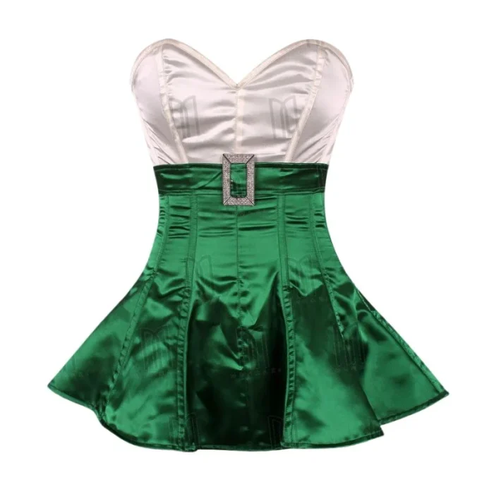 green Satin Overbust Corset Dress