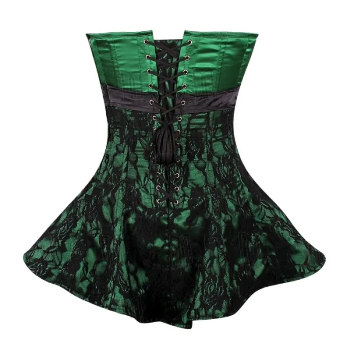 green overbust corset dress back modesty panel