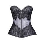 grey Brocade overbust Corset with Eyelash Lace
