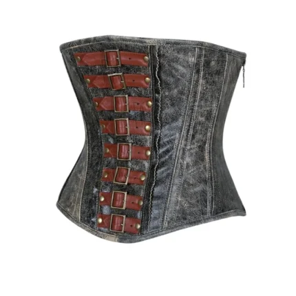 grey leather underbust corset