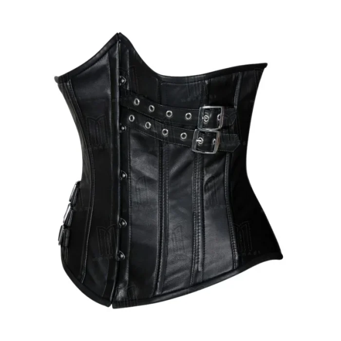 leather black underbust corset