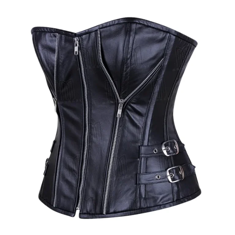black leather overbust corset