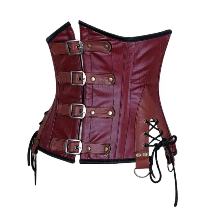 leather corset with buckle straps and side laceup