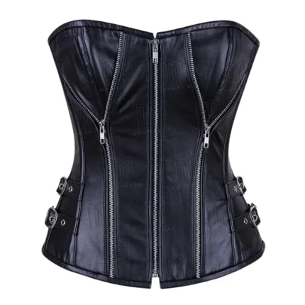 leather overbust corset with zipper