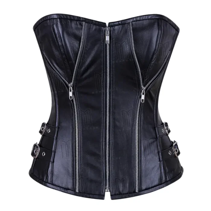 leather overbust corset with zipper