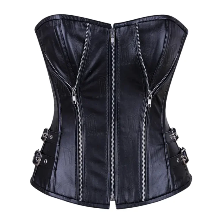 leather overbust corset with zipper