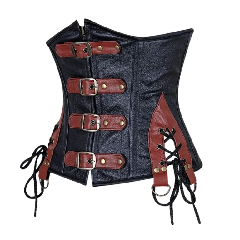 leather underbust corset with side lace up panels