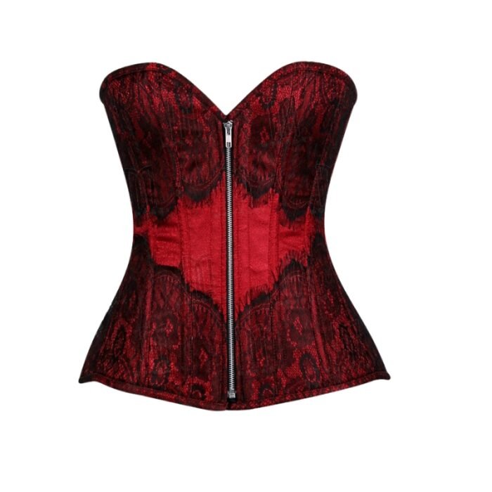 mahroon Brocade overbust Corset with Eyelash Lac