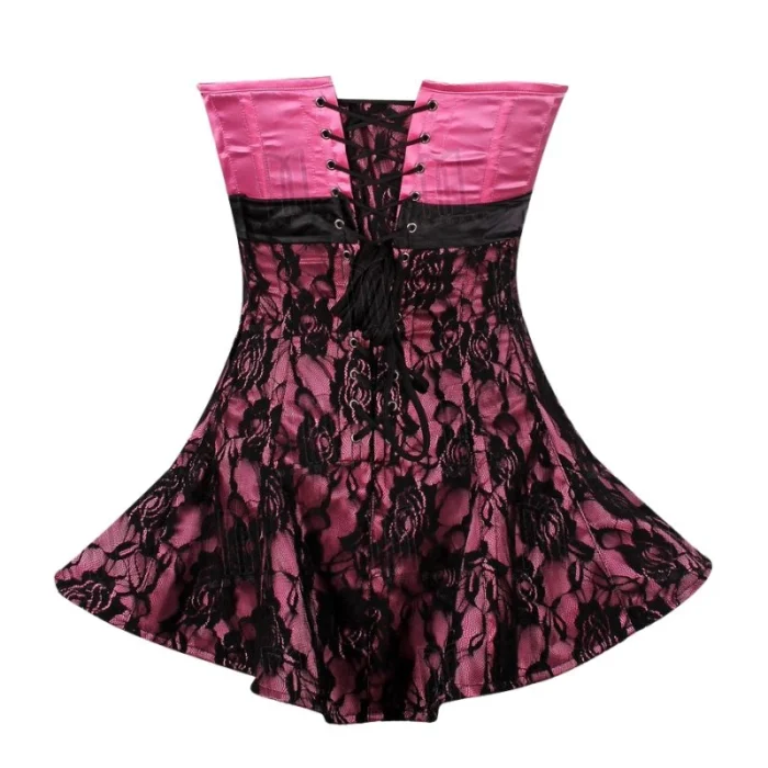 pink overbust corset dress back modesty panel