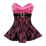 pink overbust corset dress lace overlay