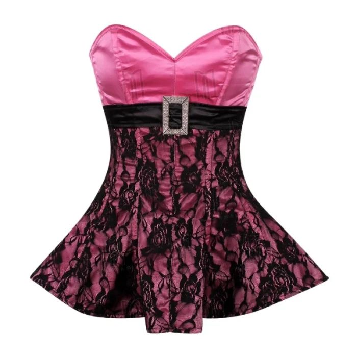 pink overbust corset dress lace overlay
