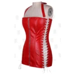 red Short Faux Leather Overbust Corset Dress with Side Lacing