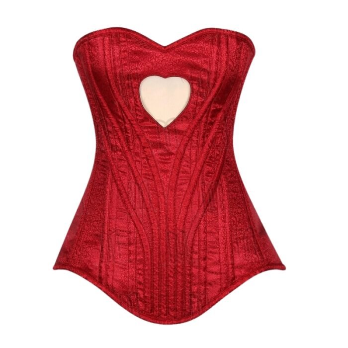 Heart Shaped Red Brocade Overbust Corset