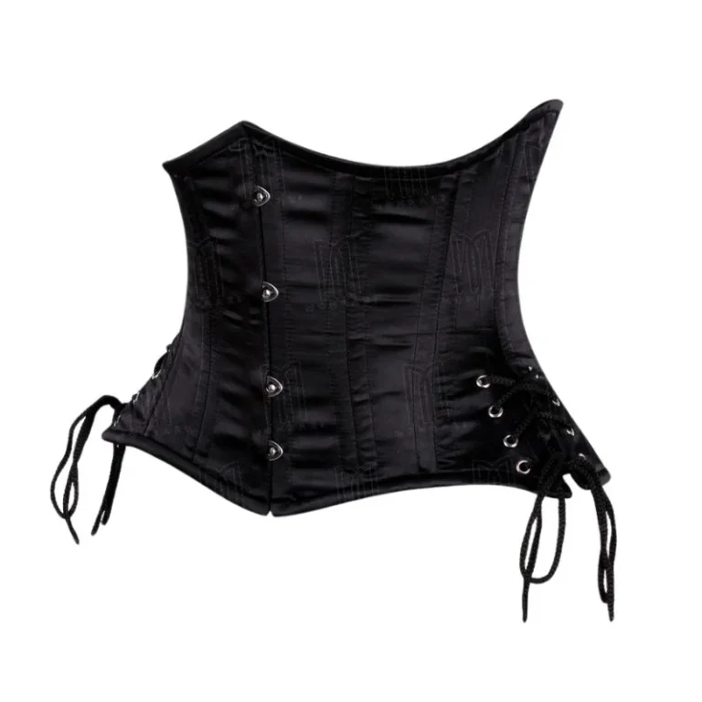 satin black short underbust side laceup