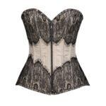 skin Brocade overbust Corset with Eyelash Lace